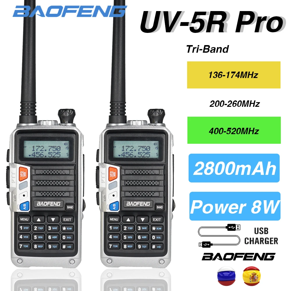 Рация Baofeng UV-5R Pro 8 Вт трехдиапазонная двухсторонняя радиосвязь 220-260 МГц любительская радиостанция VHFUHF трансивер Baofeng радиостанция CB радио