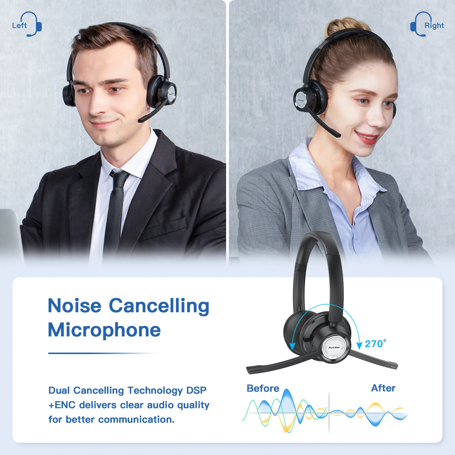 Фото Беспроводные Bluetooth-наушники New Bee BH58, Офисная деловая гарнитура с микрофоном, складные наушники для телефонов и ноутбуков, V5.0 №3