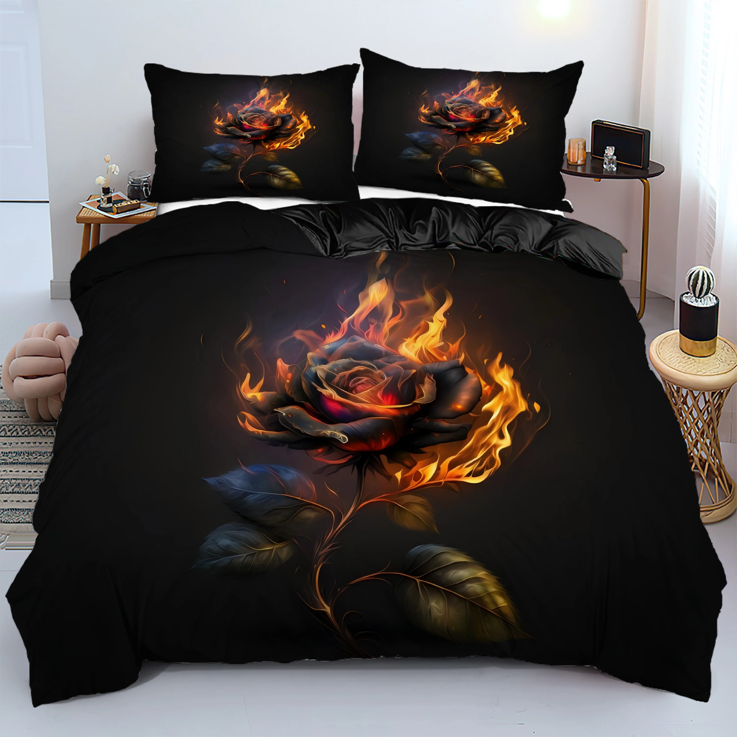 Пододеяльник с принтом Burning Rose, мягкий удобный комплект постельного белья в художественном стиле, роскошный домашний текстиль, пододеяльник, наволочка