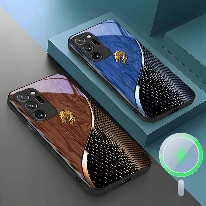 Фото Для Samsung S 20, 21, 22, 23, 24 25 PLUS Ultra edge 4, 5 G, магнитный стеклянный чехол для телефона с текстурой дракона, голова высокого класса, модный узор №3
