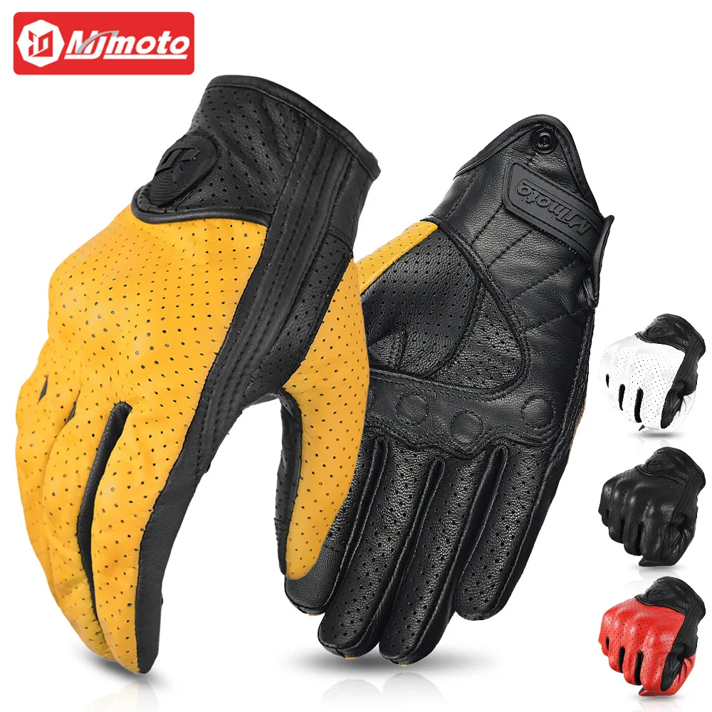 MJMOTO мотоциклетные перчатки кожаные дышащие летние перфорированные перчатки ретро локомотив для мужчин и женщин защита от падения