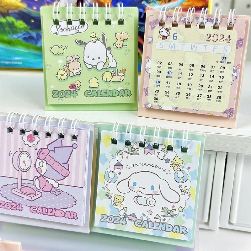 Фото Кавайный Sanrio аниме Cinnamoroll Kuromi Hello Kitty полачко 2424 года мультяшный календарь маленький настольный календарь украшение для стола №4