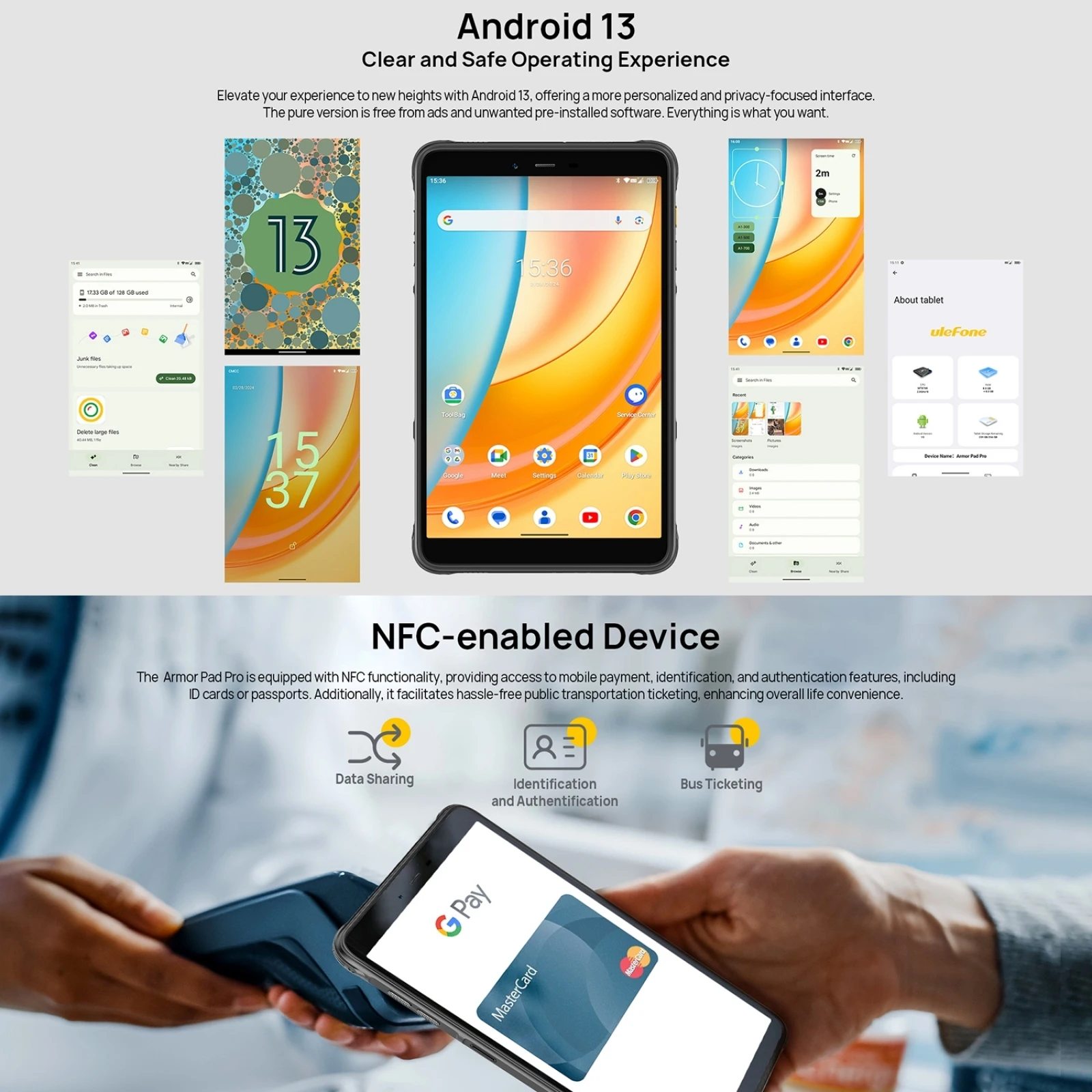 Прочный планшетный ПК Ulefone Armor Pad Pro, IP68IP69K, 4G, планшет, 8 ГБ ОЗУ, 128 ГБ ПЗУ, 8-дюймовая, 48 МП, камера, 7650 мАч, Android 13 NFC (art.: 3920d039da213) - 3920d039da213