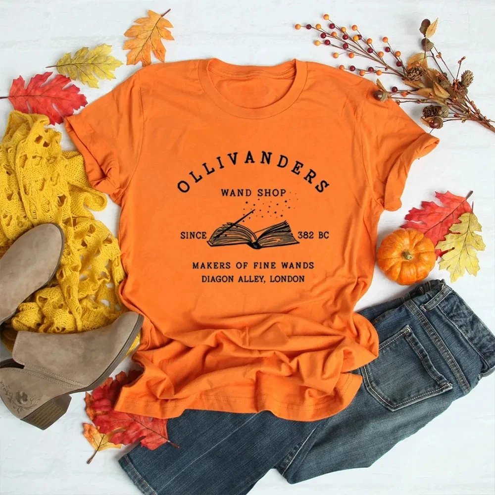 Фото Футболка из 100% хлопка Ollivanders Wand Shop Wizard Book Shop HP Shirts Book Nerd Эстетическая одежда Волшебная футболка Топы для мужчин и женщин №2