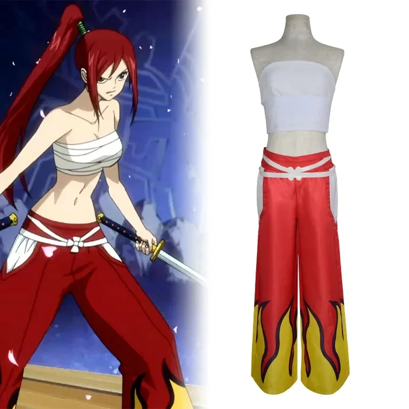 Аниме Fairy Tail Косплей Костюм Эрза Скарлет Косплей Костюм Топы Брюки Наборы