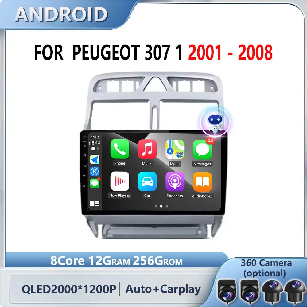 Android 15 для Peugeot 307 1 2001-2008 QLED экран HDR автомобильный видеоплеер мультимедийная навигация радио без 2 Din GPS TV Carplay