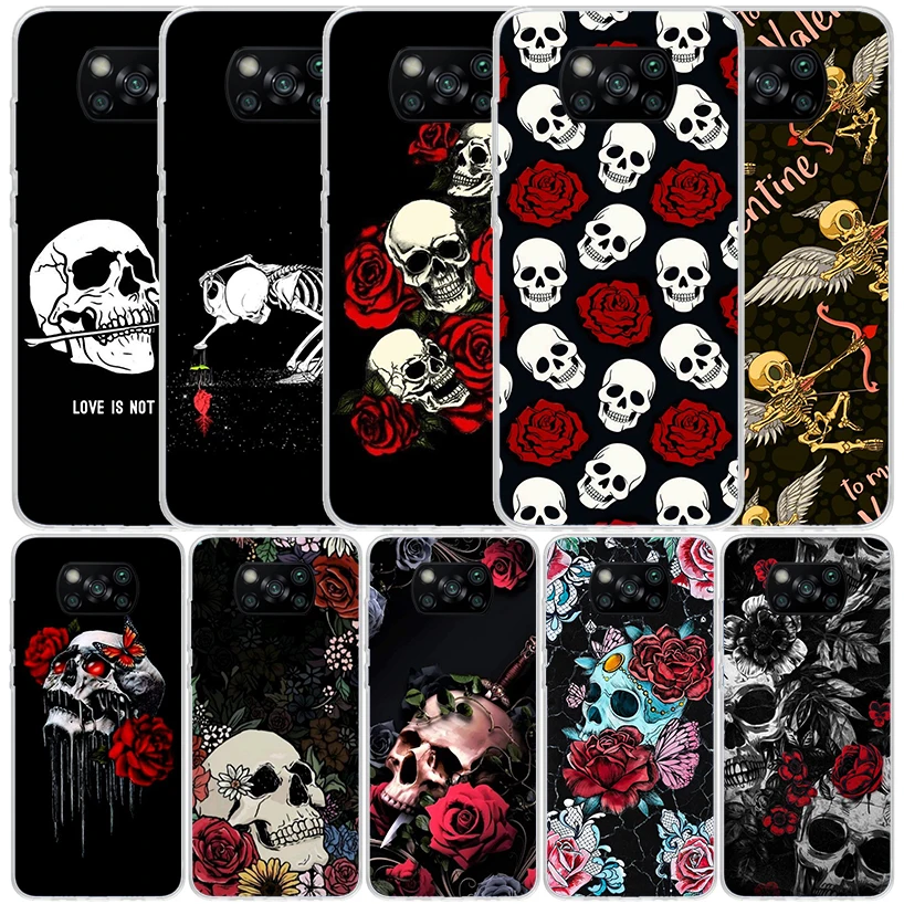 Чехол для телефона Human Skeleton Red Rose для Xiaomi Poco X7 X6 X5 X4 X3 Nfc F6 F5 Pro F4 Gt F3 F2 F1 M5S M4 M3 M2 Мягкая задняя крышка из ТПУ
