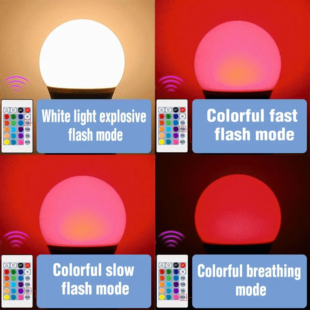 Фото RGB Лампа E27 RGB Ampul Светодиодная лампа 110 В RGB Атмосфера Свет Светодиодная лампа 220 В с дистанционным управлением 5/10/15 Вт Лампа для украшения вечеринки №2