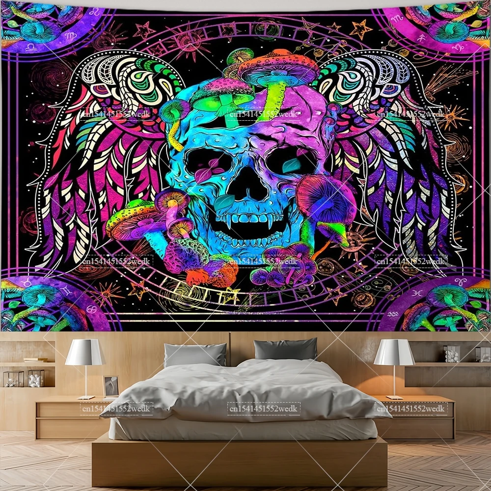 Trippy скелет крылья настенный гобелен череп гриб хиппи созвездие гобелены для декора спальни эстетическая карта Таро
