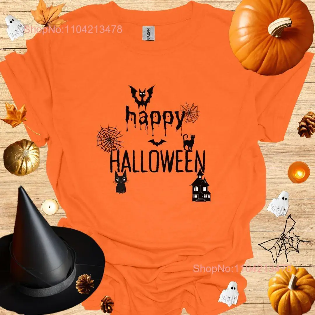 Vibrant Orange Happy Halloween T Shirt Spooky Bold Trick or Treat long or short sleeves