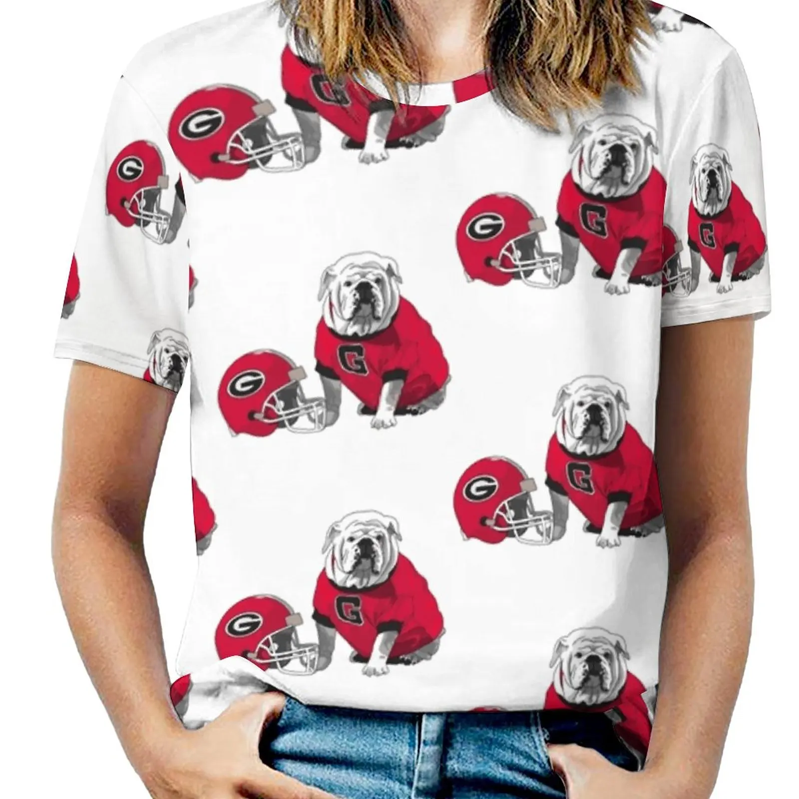 Фото Женская футболка Uga Bulldog со шлемом, новая модная футболка на молнии с v-образным вырезом и короткими рукавами, повседневные футболки больших размеров Uga Uga №5
