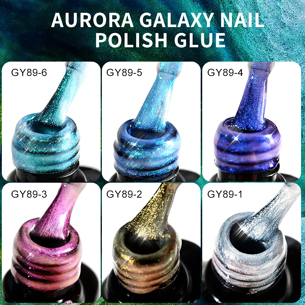 Фото Лазер для ногтей Aurora, 8 мл, Гель-лак для ногтей, синие блестящие фиолетовые блестящие лаки для ногтей, УФ-гель для маникюра, полуперманентные гели для салона №2