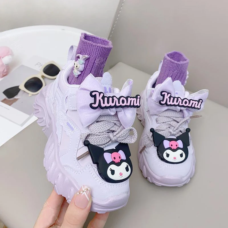 Фото Sanrios My Melody Kuromi аниме Kawaii осень-зима детские кроссовки Мультяшные милые женские Папины туфли мягкая подошва на липучке детская обувь №3