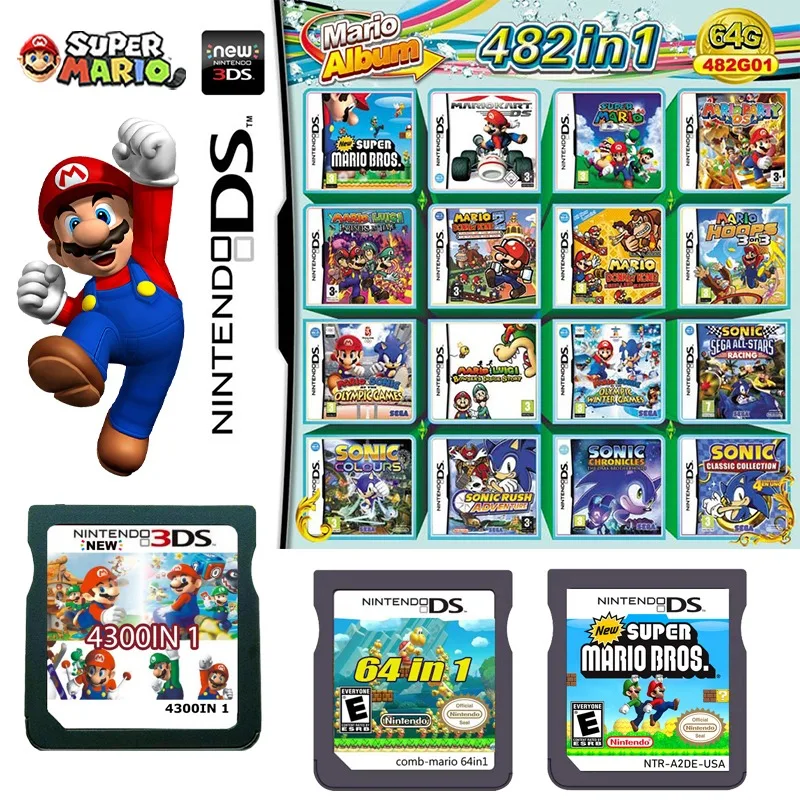 Игровая Карта Super Mario Bros 3DS NDS, комбинированная карта 208 в 1, 482, 510 в 1, 4300 в 1, комбинированная кассета карт NDS, аксессуары, подарки
