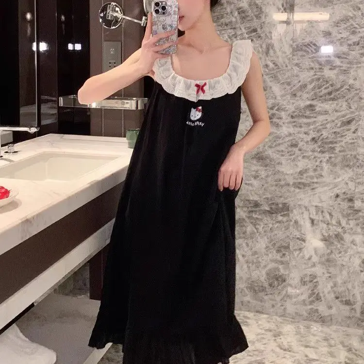 Летние женские пижамы Hello Kitty Kawaii Sanrios, милая ночная рубашка для девочек с подушечками на груди, студенческая одежда для сна, удобная домашняя одежда