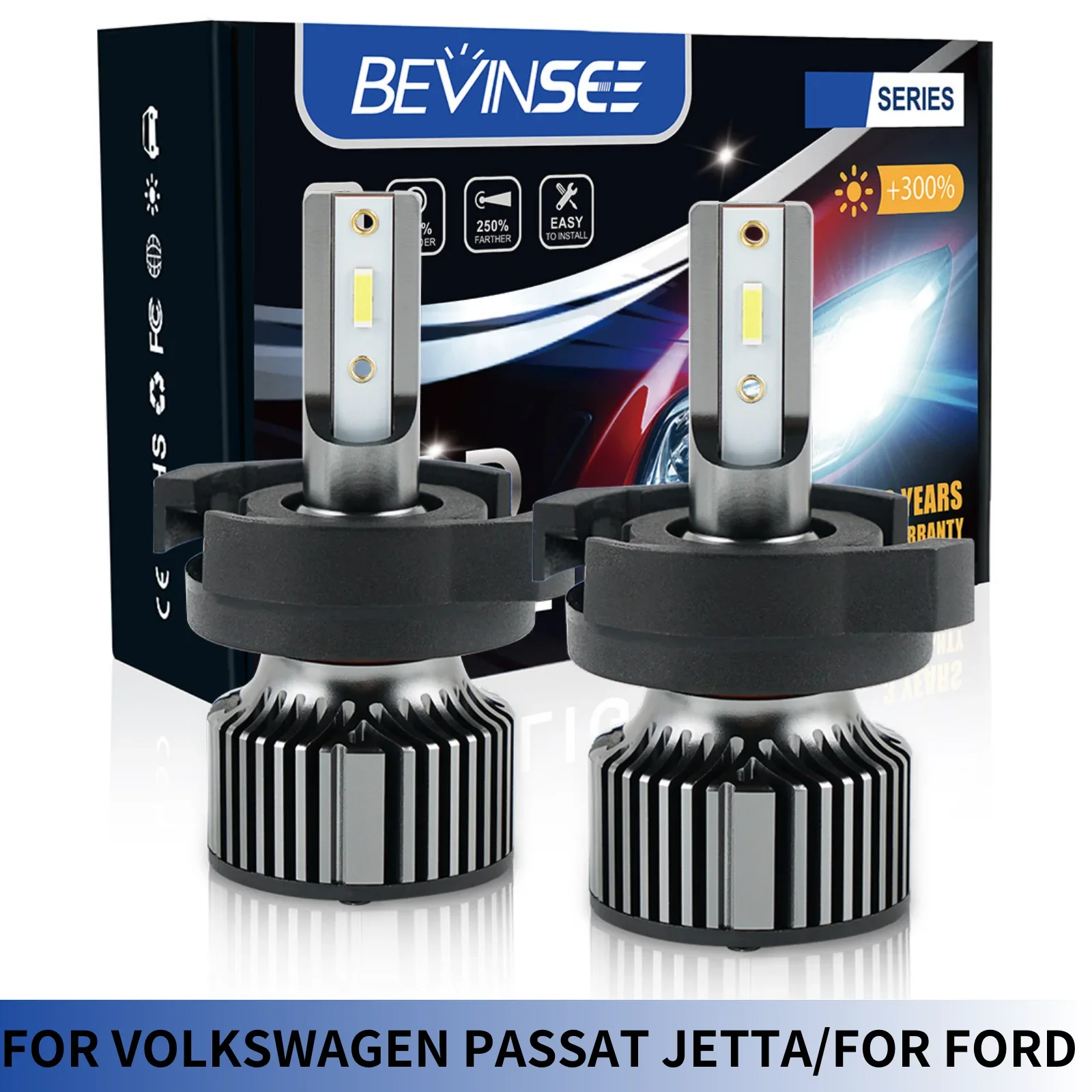 Лампа для фар Bevinsee H7, 60 Вт, 6000K, H7, стандартная лампа с адаптером под заказ для Ford, Alfa Romeo, для VW Jetta Passat Vento