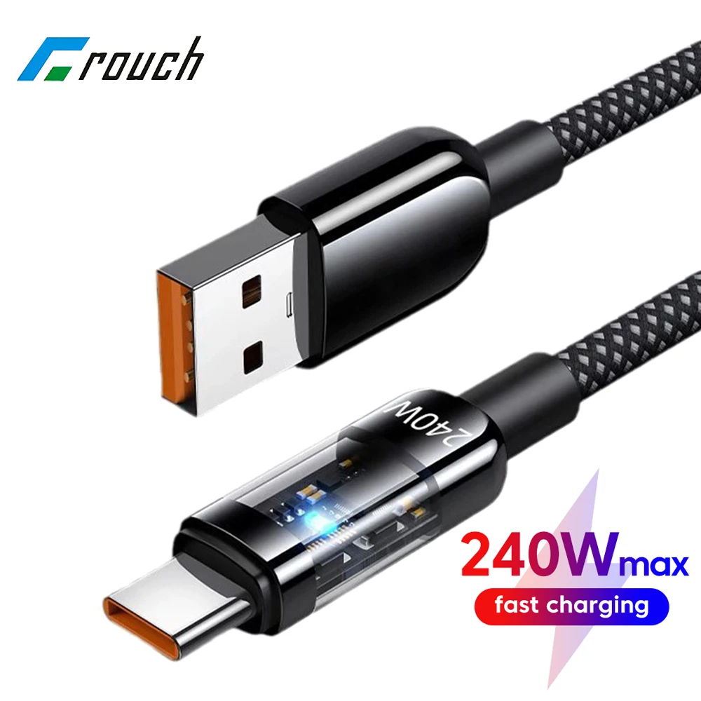 Кабель USB C мощностью 240 Вт, кабель для быстрой зарядки передачи данных, кабель USB A к типу C для Samsung Huawei Xiaomi, шнур для быстрой зарядки USB C