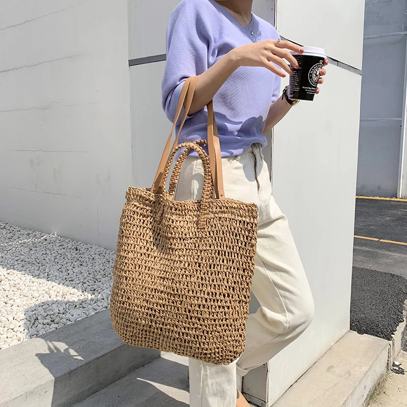 Tas Bahu Jerami Kasual Tas Tangan Anyaman Rotan Tas Pantai Musim рабочие цены женская сумка