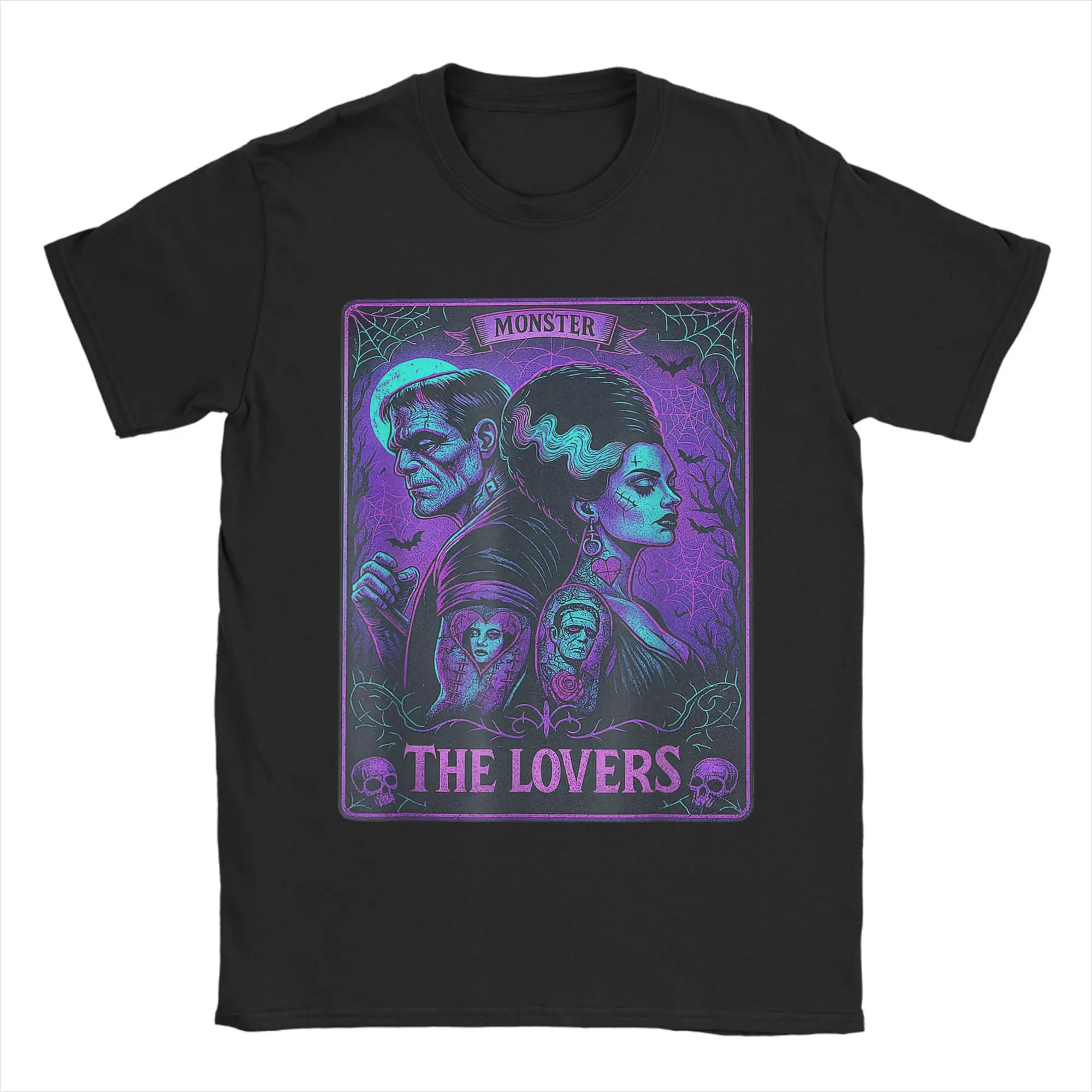 Футболка с изображением монстра Франкенштейна и невесты The Lovers, винтажные футболки из чистого хлопка, летние футболки с круглым вырезом, топы большого размера