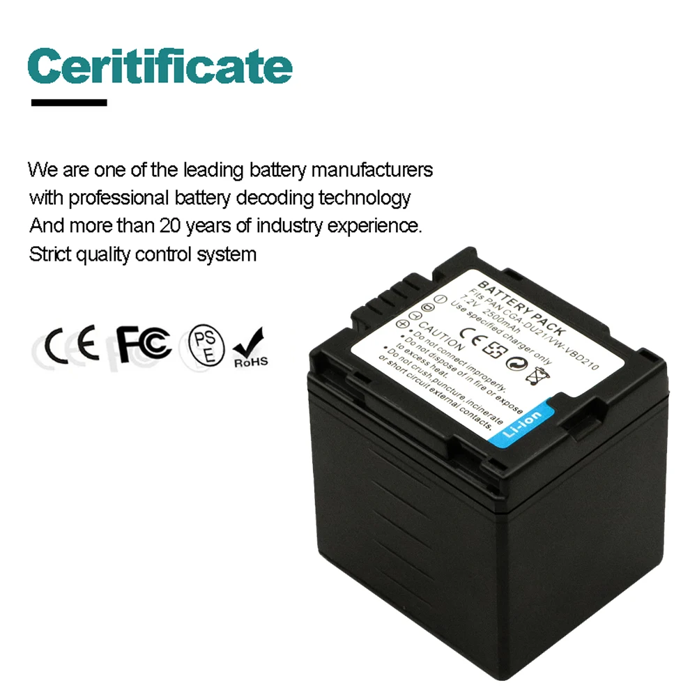 Фото Для Panasonic CGA-DU21 CGA-DU21A аккумулятор CGR-DU06 DU07 DU14 NV-GS10 CGA-DU12 GS100K GS17E VW-VBD210 2500 мАч аккумуляторы для камеры №5