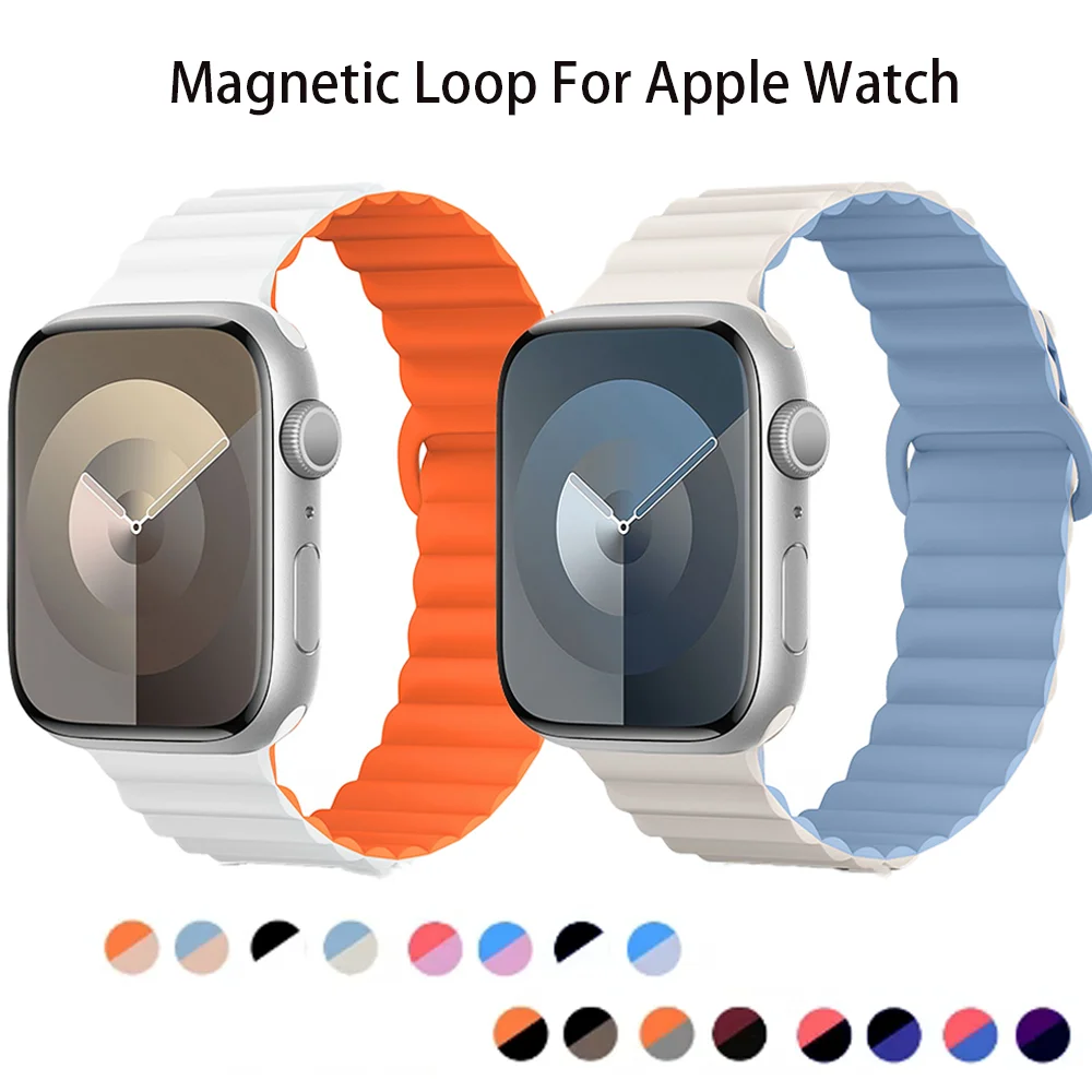 Магнитный ремешок для Apple Watch Band 40 мм 45 мм 44 мм 41 мм 49 мм 44 мм 38 мм 42 Силиконовый браслет iWatch series 8 SE 6 7 8 9 Ultra 2
