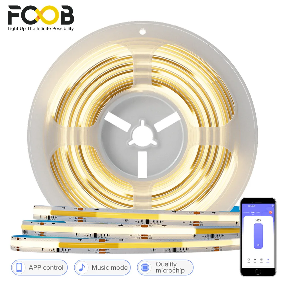 Светодиодные ленты Pixel FCOB высокой плотности, гибкие FOB RA90, теплая природа, холодный белый, с регулируемой яркостью, 24 В, 5 м, струящиеся светодиодные ленты
