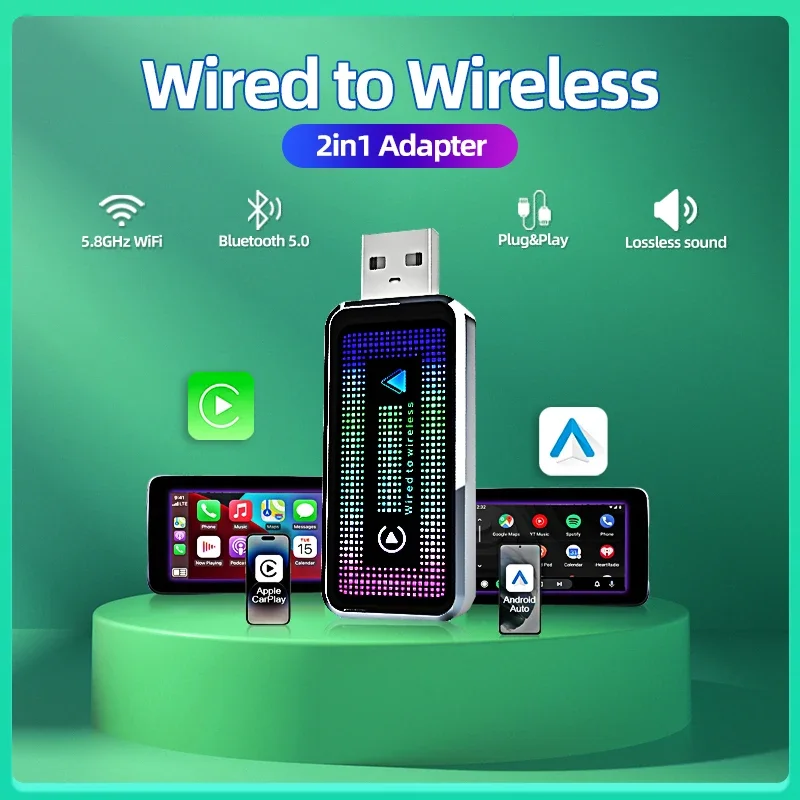 2025 Горячий беспроводной адаптер CarPlay Android Auto, беспроводной адаптер Smart Mini Box Plug and Play для Dodge Lada Renault Fiat Tesla Kia Ford