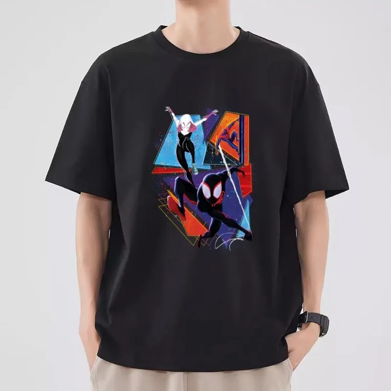 Футболка MINISO Spider-Man Across the Spider-Verse, Мужская комбинированная одежда для пары, модная Мужская хлопковая футболка с коротким рукавом и воротником