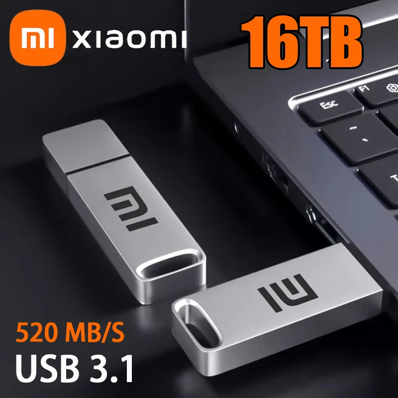 Флэш-накопитель Xiaomi 16 ТБ USB 3.2 Высокоскоростная передача Металлический флэш-накопитель большой емкости Тип C Портативная память Водонепроницаемый U-накопитель Горячий
