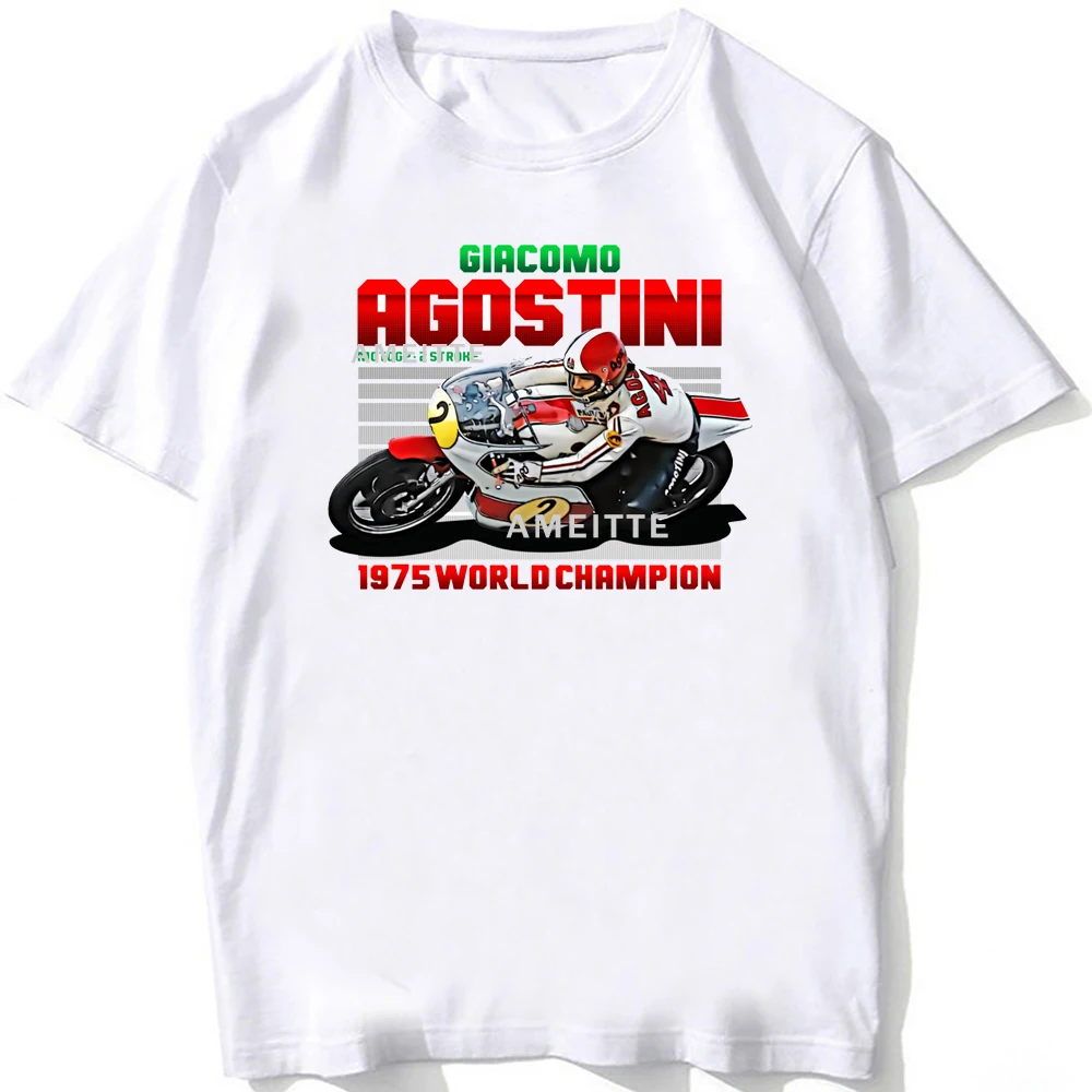Giacomo Agostini GP 1975 Legend 70s Футболка в стиле ретро Мужская футболка Adventure Riding Sport Boy Повседневные футболки Мотоциклетные белые топы