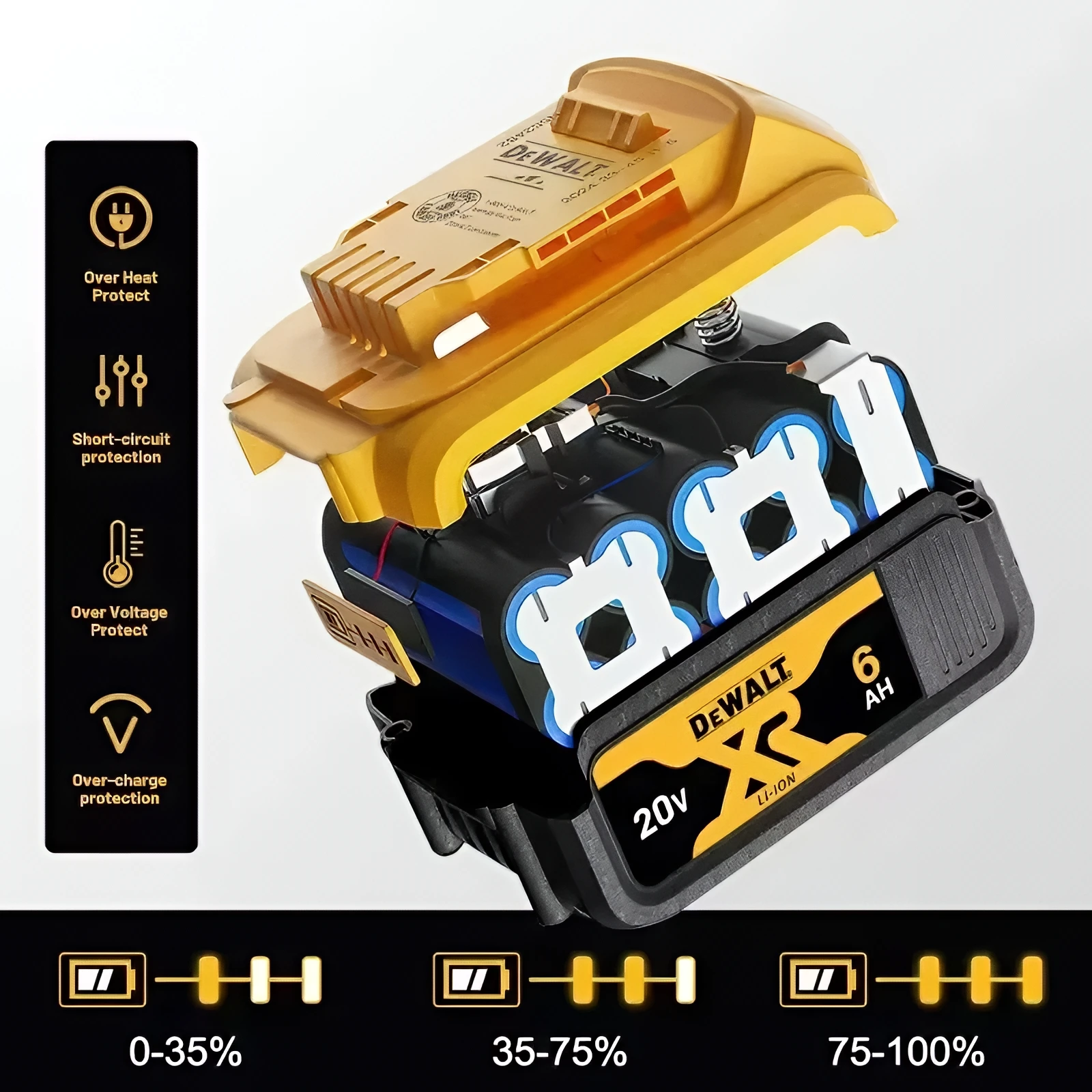 Фото Оригинальный аккумулятор DCB206 Dewalt, 20 В, макс. 6 Ач, XR, литий-ионный, сильный, электрический, беспроводной, набор инструментов, сменный, перезаряжаемый №5