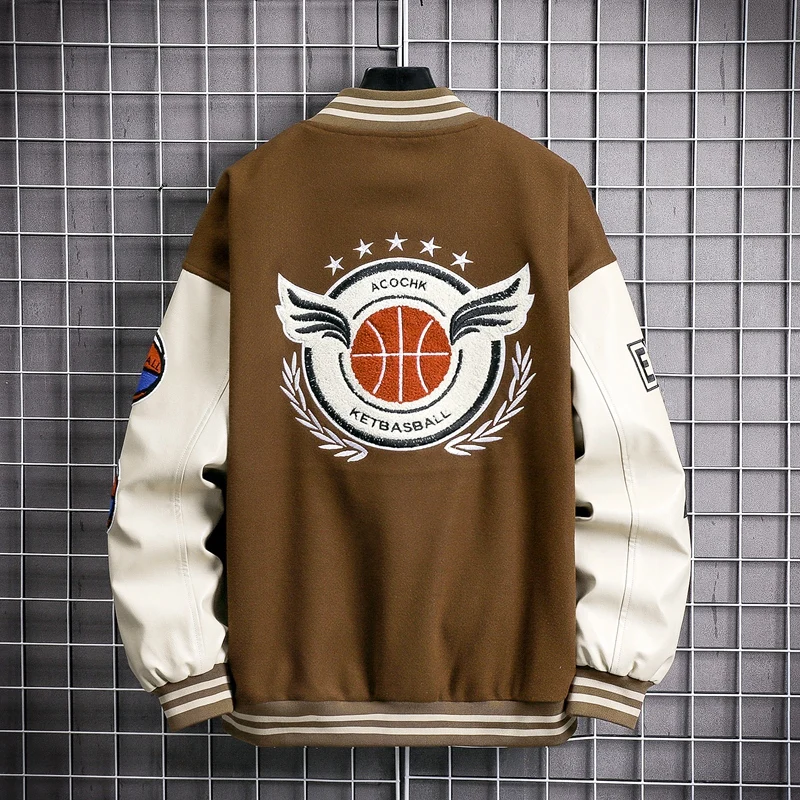 Фото Модная повседневная одежда для пар, Куртка Varsity, бейсбольная форма, куртка-бомбер для мужчин, повседневные бейсбольные куртки в стиле хип-хоп №4