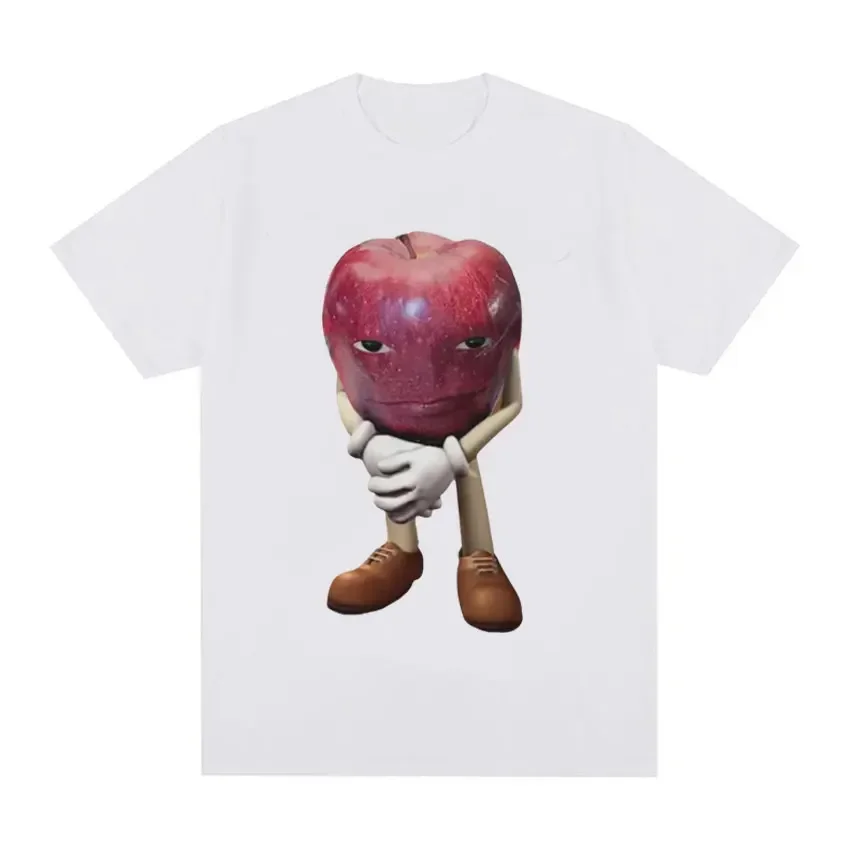 Фото Kaos katun kualitas tinggi pria, футболка atasan lengan pendek kasual Retro Apple dengan wajah Meme uniseks №2