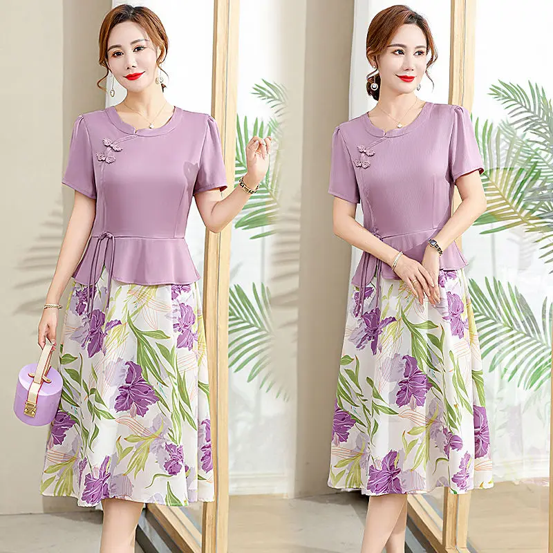 Lmproved Cheongsam Поддельное двухсекционное шифоновое платье Женское летнее новое свободное, утягивающее и уменьшающее возраст костюм-юбка Wh21 (art.: 3920ce4cd1302) - 3920ce4cd1302