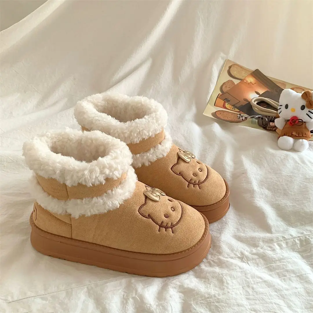 Фото Sanrio Hello Kitty зимние сапоги женские удобные теплые бархатные утепленные хлопковые туфли милые девчачьи зимние сапоги с героями мультфильмов кавайная одежда №2