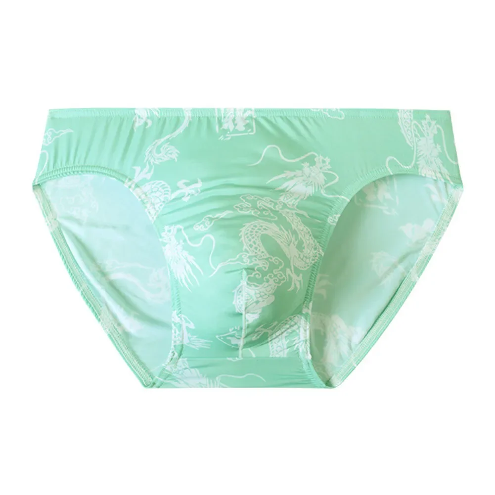 Чоловічі трусы Cool IceSilk Dragon Pattern Тонкі дихаючі зручні трусики Шовковистий трикутник Короткі трусики з опуклою мошонкою