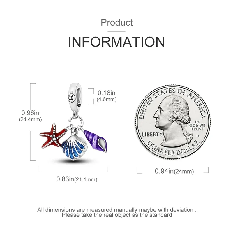 Фото Подходит для браслета Pandora, жемчуг, морская звезда, кулон, оригинальный шарм из стерлингового серебра 925 пробы, женские ювелирные изделия, браслет, бусины, подарок №4
