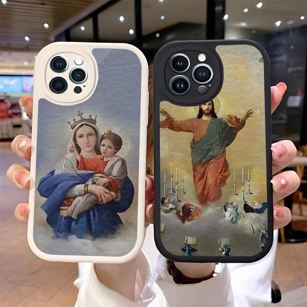 Чехол для телефона Девы Марии и Христа для Iphone 16, 15, 13, 12, 14, 11 Pro Max Mini X Xr Xs 8, 7 пульсов, чехол из овечьей кожи