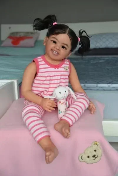 Фото SINO-BB Индивидуальные ограниченные поставки 28 дюймов Reborn Baby Shanti афро-американская кожа с корнями вручную волосами Рождественский подарок №3