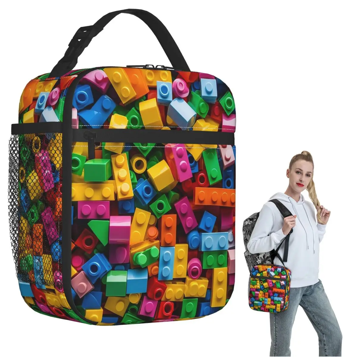 Фото Изолированная сумка для обеда Lego Texture 2, для женщин и детей, портативные коробки для еды, термосумка для ланча №2