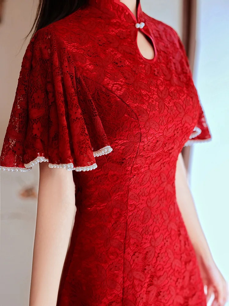Фото Новинка, пикантное кружевное банкетное платье Qipao с бабочками, элегантные платья в китайском стиле, традиционное платье, длинное платье невесты №4