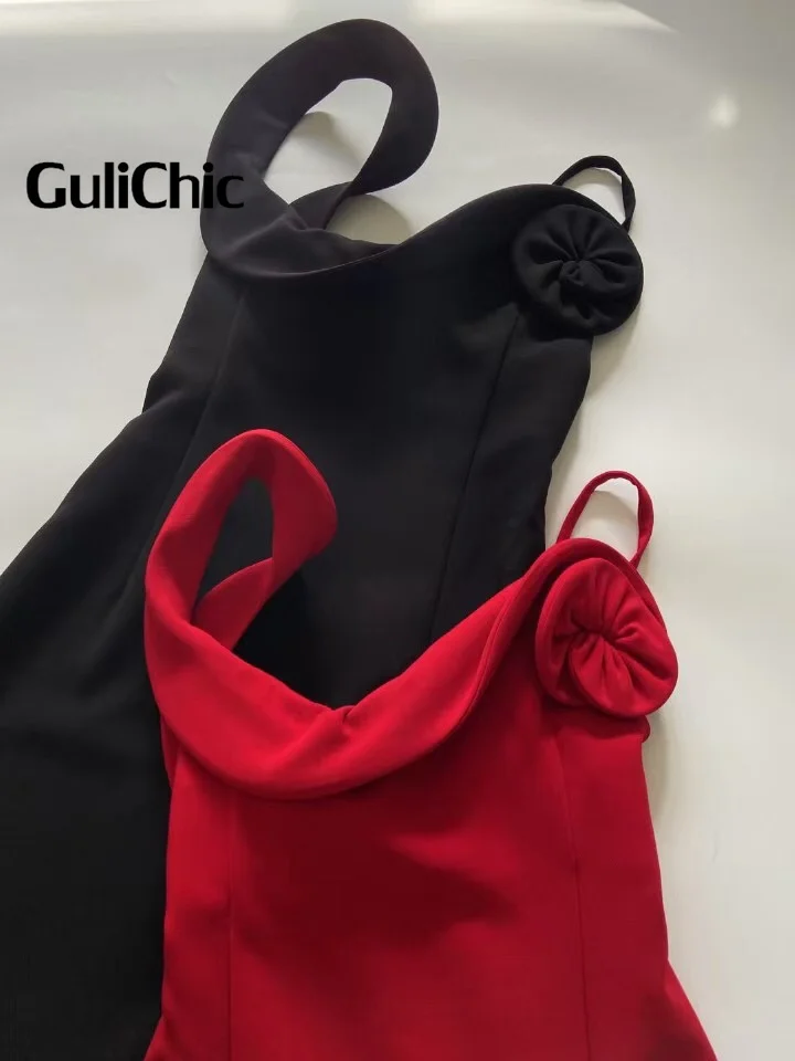 12.16 GuliChic женское сексуальное длинное платье с асимметричным ремешком и тонким разрезом сзади и 3D цветочным декором вечернее платье (art.: 3920cb7d14e2c) - 3920cb7d14e2c
