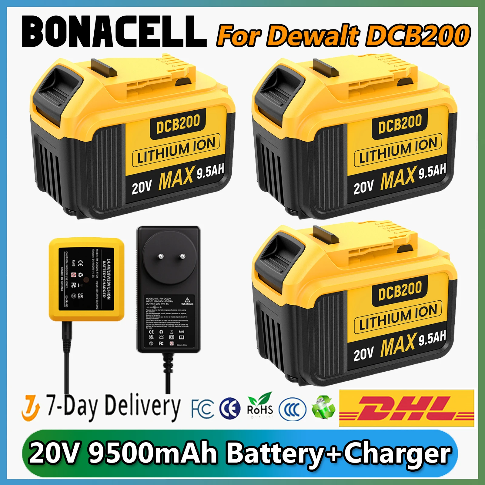 Для Dewalt DCB200 аккумуляторная батарея 20 В 9500 мАч литий-ионная сменная батарея для Dewalt 20 В беспроводной электроинструмент DCV580 DCD780