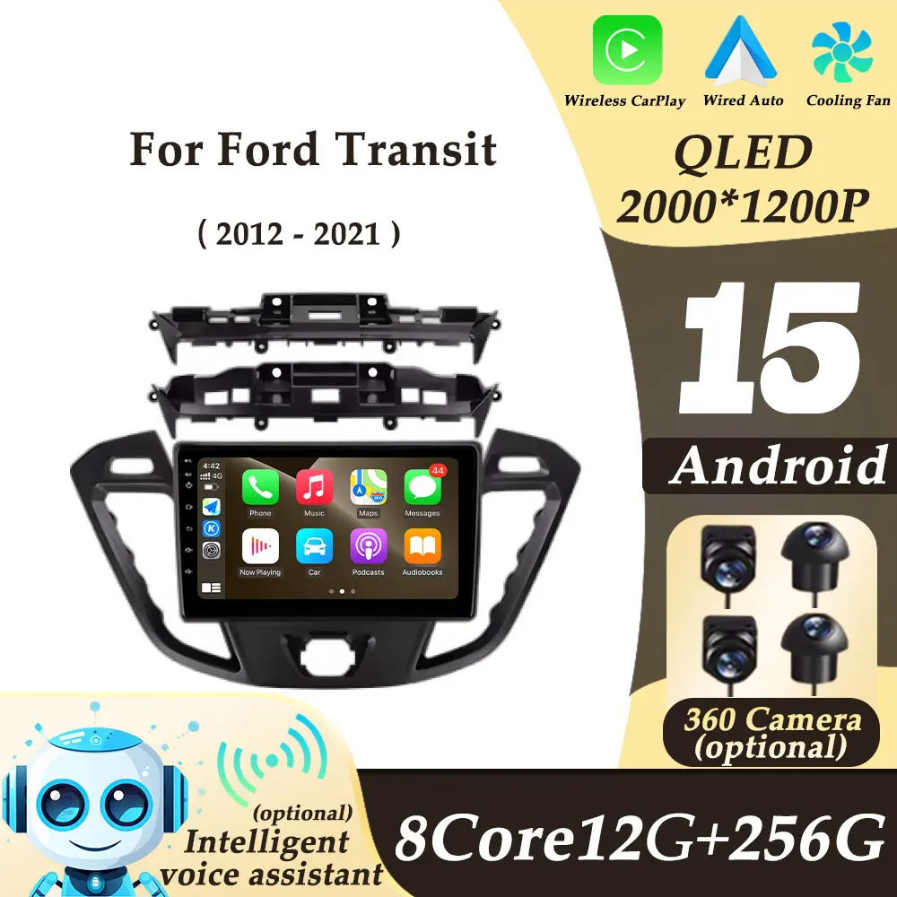 Беспроводной CarPlay Android 15 для Ford Transit 2012-2021 Автомобильный радиоприемник Мультимедийный плеер с разделенным экраном GPS Navi DSP 2K QLED BT
