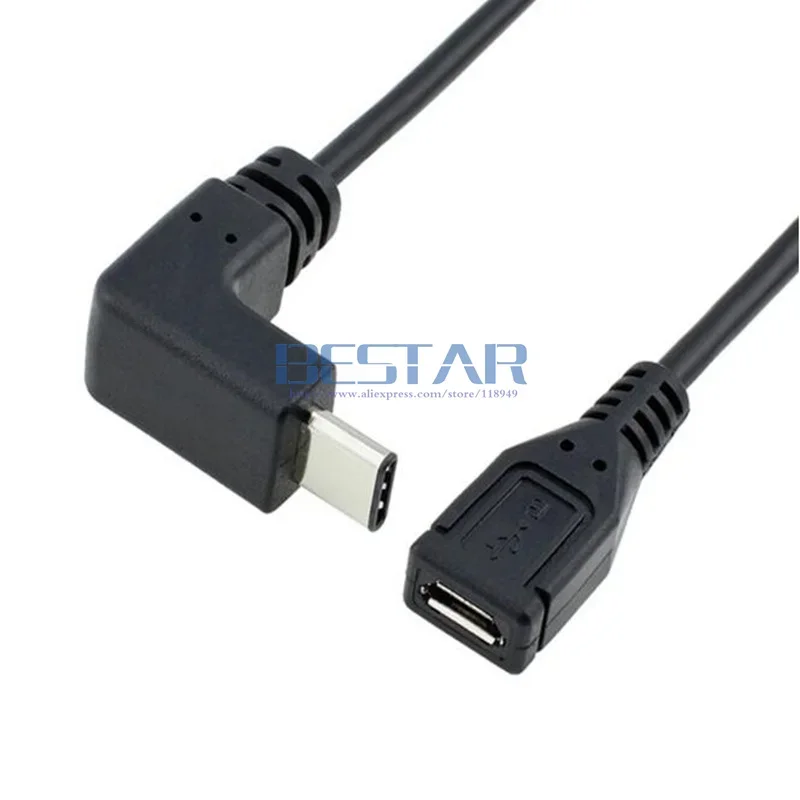 Локтевой дизайн USB 3.1 type-c USB3.1 USB-C «папа» угол к Micro USB 2.0 5-контактный 5p Женский зарядный кабель для передачи данных 3 фута 1 м Адаптер разъема