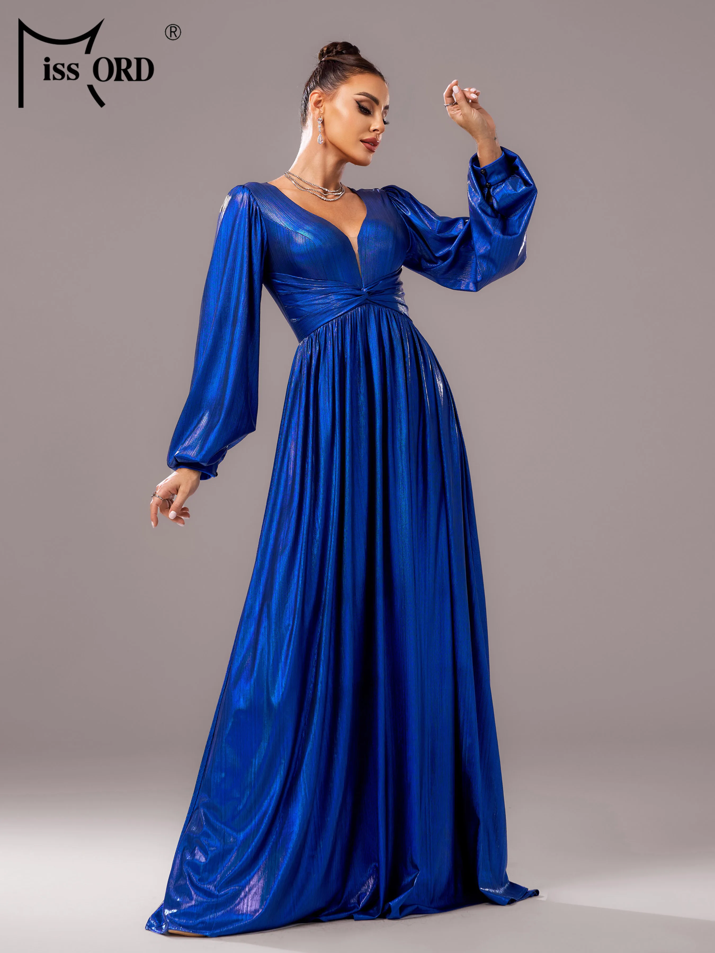 Missord Новое церковное платье Royalblue с V-образным вырезом и рукавами-фонариками Вечернее платье трапециевидной формы для свадьбы, дня рождения, торжественного случая, выпускного вечера