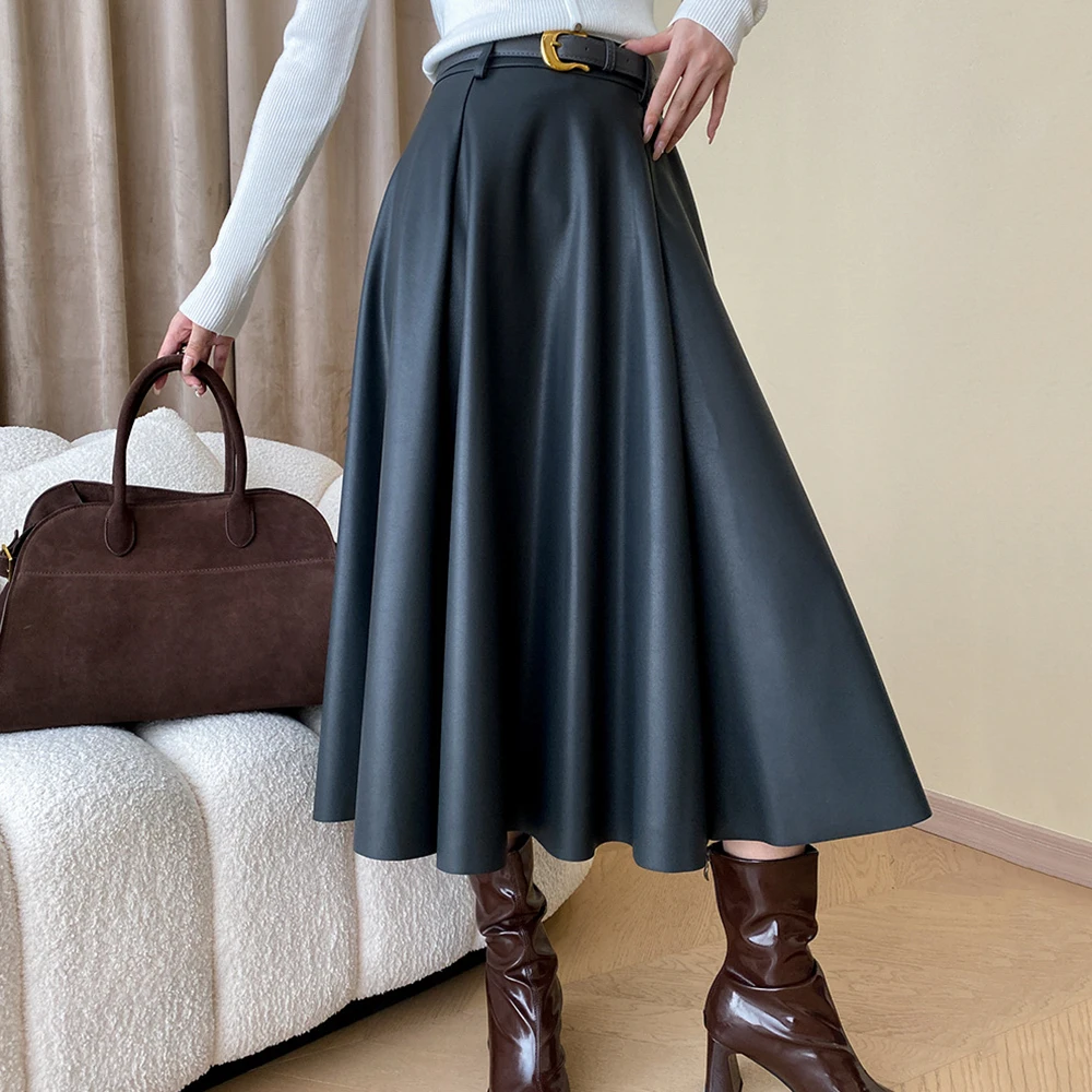 Фото TWOTWINSTYLE, однотонные элегантные юбки с поясом для женщин, шикарные свободные повседневные лыжные изделия с высокой талией, женская модная стильная одежда, новинка №3