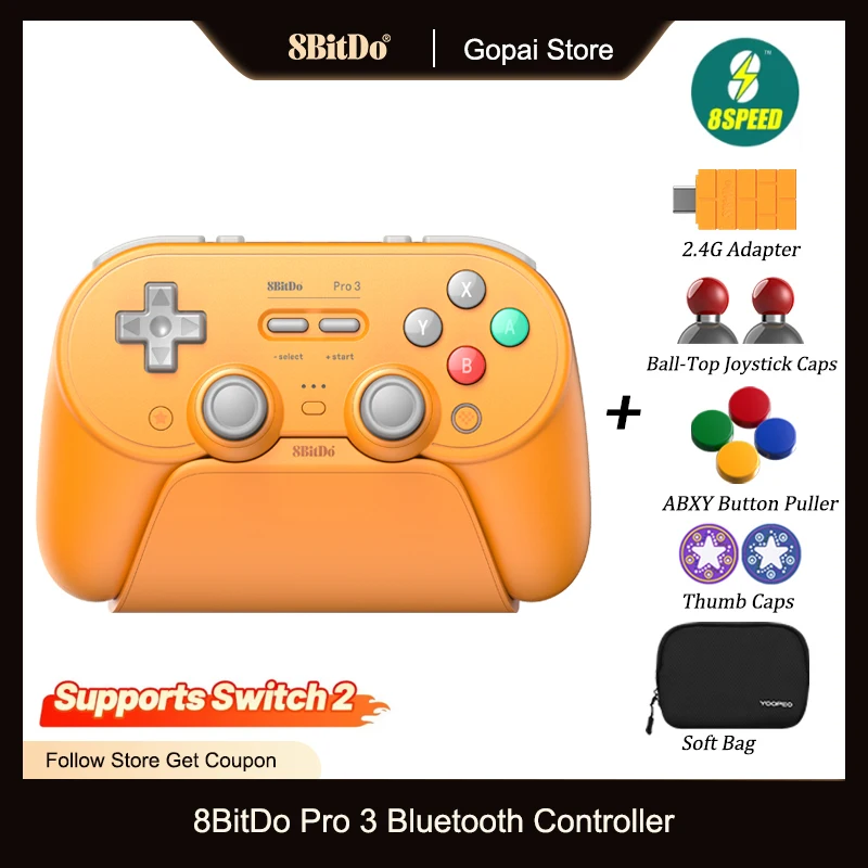 Bluetooth-контроллер 8BitDo Pro 3 для коммутатора 1/2 Windows, Apple, SteamOS с джойстиками TMR, переключаемыми триггерами, заменой кнопки