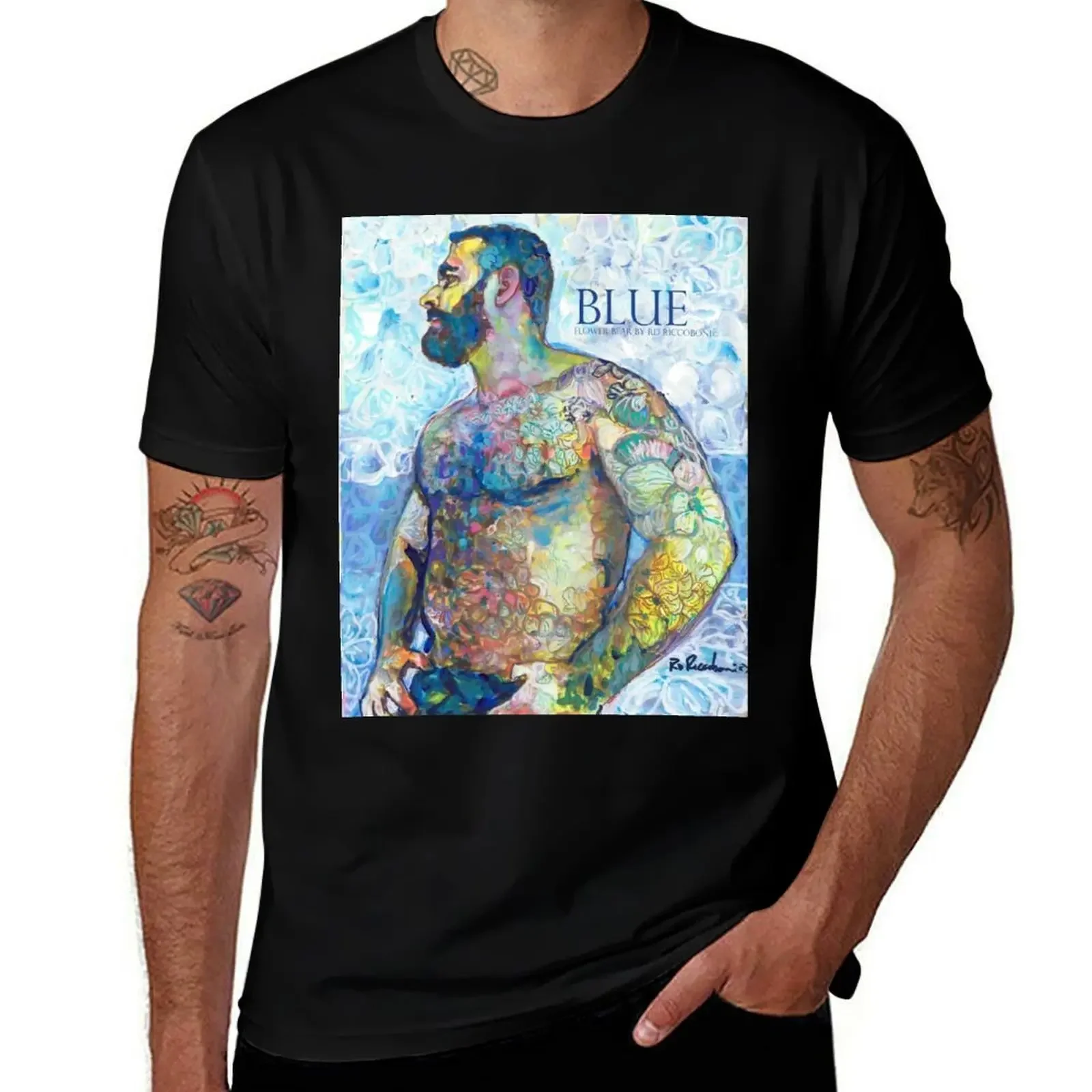 Футболка Blue Flower Bear от RD Riccoboni, мужская одежда, футболки с аниме, одежда оверсайз для мужчин