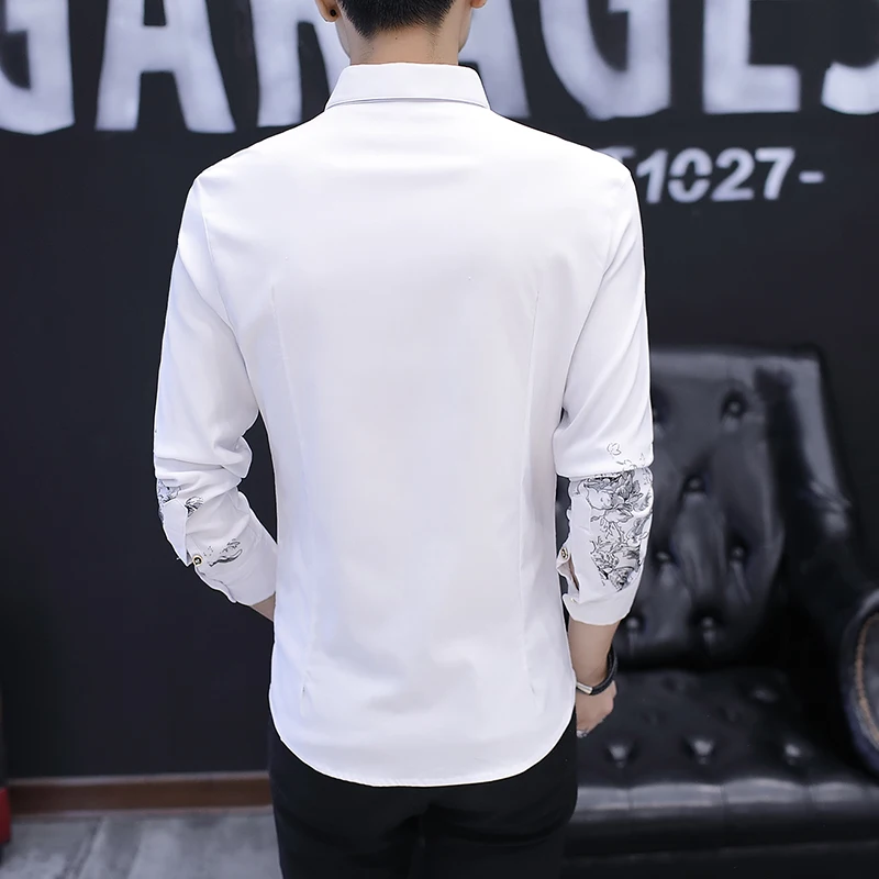 Musim Semi dan Musim Gugur Kemeja Lengan Panjang Pria Kemeja Cetak Pola Mawar Kasual Mode Kemeja Ramping Pesta (art.: 3920be0c693a0) - 3920be0c693a0